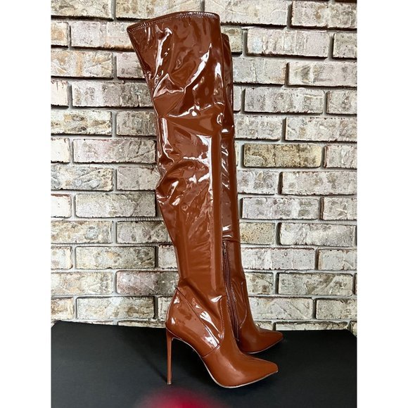 STEVE MADDEN Victorinikto brown patent thigh high boots size 7 - Picture 3 of 11